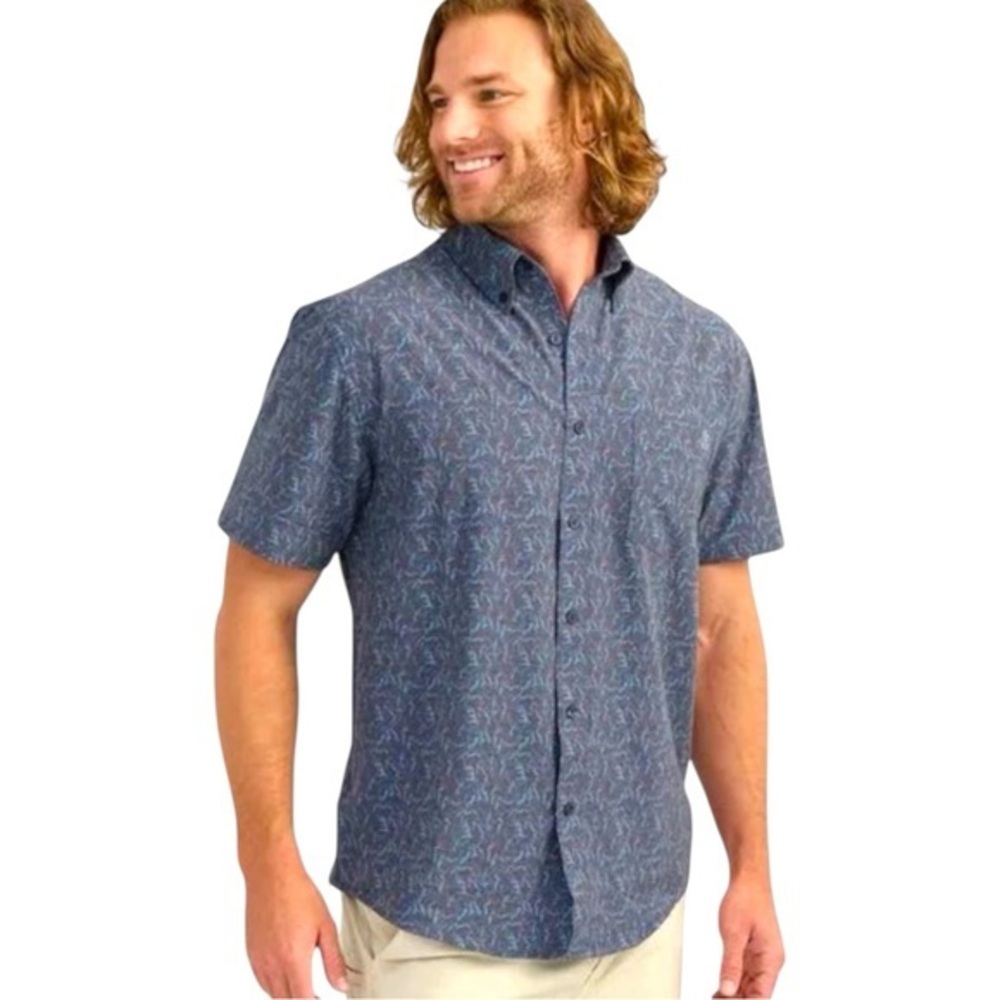 Huk Kona Performance Fishing Shirt Blue Abstract Print Size Medium SPF